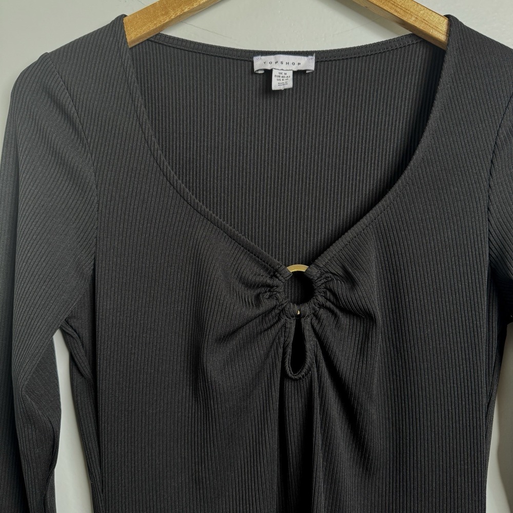 TOPSHOP Women's 8-10 Black Keyhole Ribbed Midi Dress NWOT - Picture 3 of 6